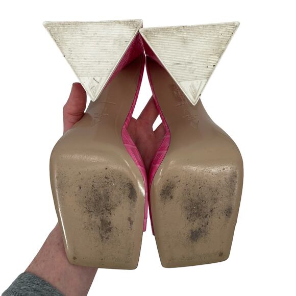 ATTICO Devon Mules Hot Pink Croc Embossed Leather Size 8 Sandals Heels Sexy Fun - Picture 13 of 16